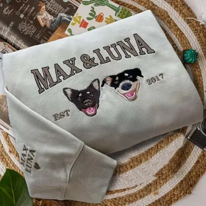 写実風ペットの肖像画が入ったカスタム刺繍スウェットシャツ