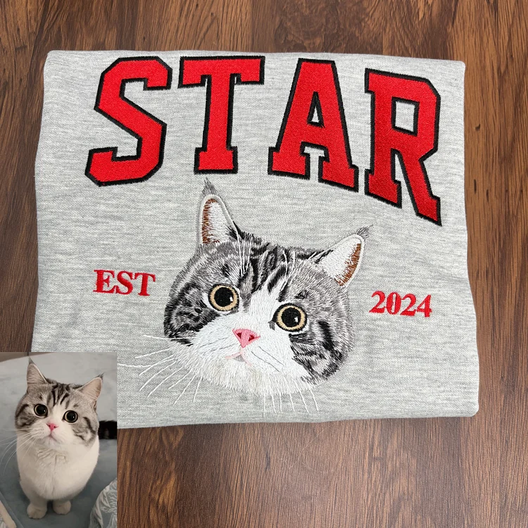 写実風ペットの肖像画が入ったカスタム刺繍スウェットシャツ