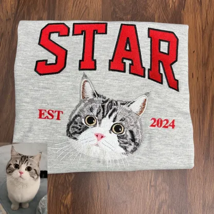 写実風ペットの肖像画が入ったカスタム刺繍スウェットシャツ
