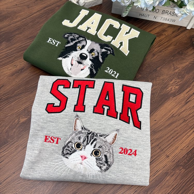 写実風ペットの肖像画が入ったカスタム刺繍スウェットシャツ