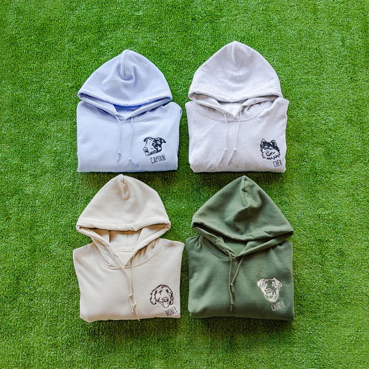 ペットの顔刺繍スウェット、Tシャツ、パーカー