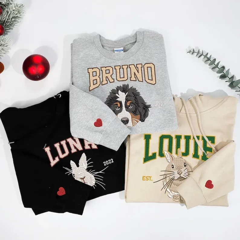 🔥Hot Sale🔥漫画風ペットの肖像画が入ったカスタム刺繍スウェットシャツ