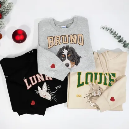 🔥Hot Sale🔥漫画風ペットの肖像画が入ったカスタム刺繍スウェットシャツ