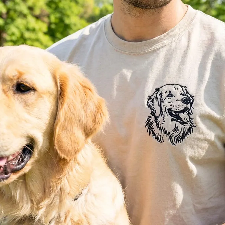 【完全オーダーメイド】愛犬の刺繍ポートリートTシャツ - 写真から作成・名前入れ可能 ペットオーナーへのギフト