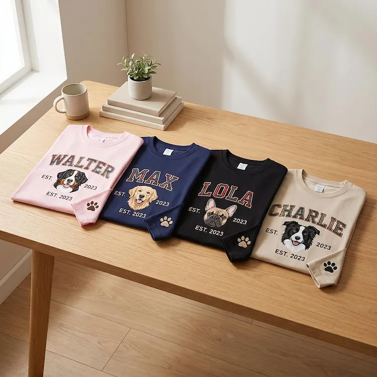 愛犬の顔刺繍ギンガムチェック スウェット｜ヴィンテージ風 varsity デザイン｜ペット記念品・犬好きへのプレゼント