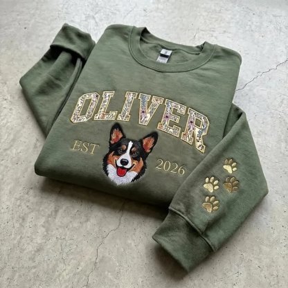 [Copy]愛犬の顔刺繍ギンガムチェック スウェット｜ヴィンテージ風 varsity デザイン｜ペット記念品・犬好きへのプレゼント
