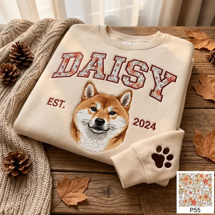 [Copy]愛犬の顔刺繍ギンガムチェック スウェット｜ヴィンテージ風 varsity デザイン｜ペット記念品・犬好きへのプレゼント