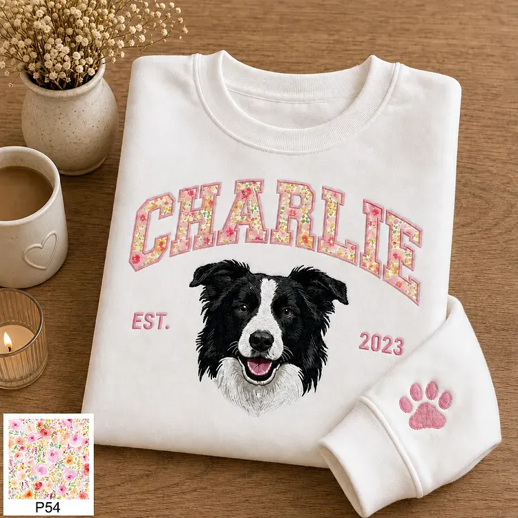 [Copy]愛犬の顔刺繍ギンガムチェック スウェット｜ヴィンテージ風 varsity デザイン｜ペット記念品・犬好きへのプレゼント