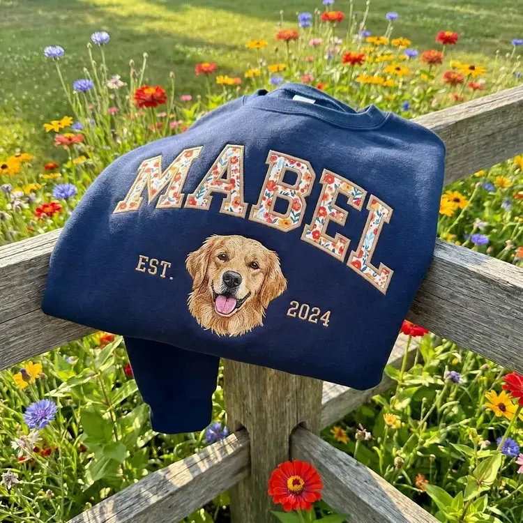 [Copy]愛犬の顔刺繍ギンガムチェック スウェット｜ヴィンテージ風 varsity デザイン｜ペット記念品・犬好きへのプレゼント
