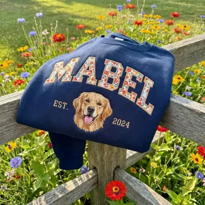 [Copy]愛犬の顔刺繍ギンガムチェック スウェット｜ヴィンテージ風 varsity デザイン｜ペット記念品・犬好きへのプレゼント