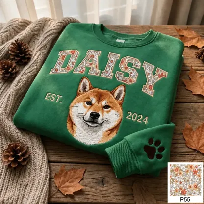 [Copy]愛犬の顔刺繍ギンガムチェック スウェット｜ヴィンテージ風 varsity デザイン｜ペット記念品・犬好きへのプレゼント