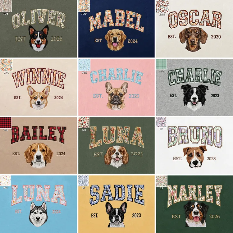[Copy]愛犬の顔刺繍ギンガムチェック スウェット｜ヴィンテージ風 varsity デザイン｜ペット記念品・犬好きへのプレゼント