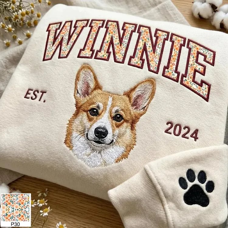 [Copy]愛犬の顔刺繍ギンガムチェック スウェット｜ヴィンテージ風 varsity デザイン｜ペット記念品・犬好きへのプレゼント