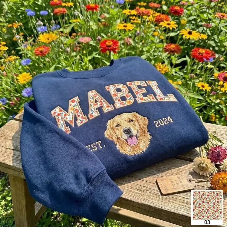 [Copy]愛犬の顔刺繍ギンガムチェック スウェット｜ヴィンテージ風 varsity デザイン｜ペット記念品・犬好きへのプレゼント