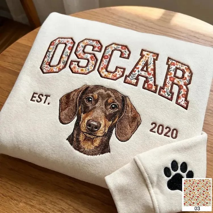 [Copy]愛犬の顔刺繍ギンガムチェック スウェット｜ヴィンテージ風 varsity デザイン｜ペット記念品・犬好きへのプレゼント