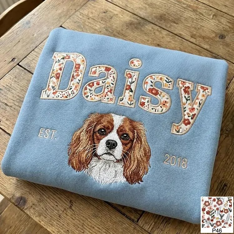 [Copy]愛犬の顔刺繍ギンガムチェック スウェット｜ヴィンテージ風 varsity デザイン｜ペット記念品・犬好きへのプレゼント