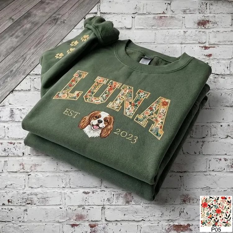 [Copy]愛犬の顔刺繍ギンガムチェック スウェット｜ヴィンテージ風 varsity デザイン｜ペット記念品・犬好きへのプレゼント