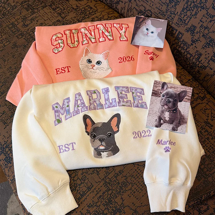 [Copy]愛犬の顔刺繍ギンガムチェック スウェット｜ヴィンテージ風 varsity デザイン｜ペット記念品・犬好きへのプレゼント