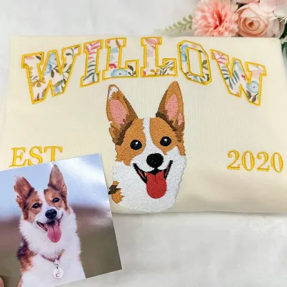 [Copy]愛犬の顔刺繍ギンガムチェック スウェット｜ヴィンテージ風 varsity デザイン｜ペット記念品・犬好きへのプレゼント
