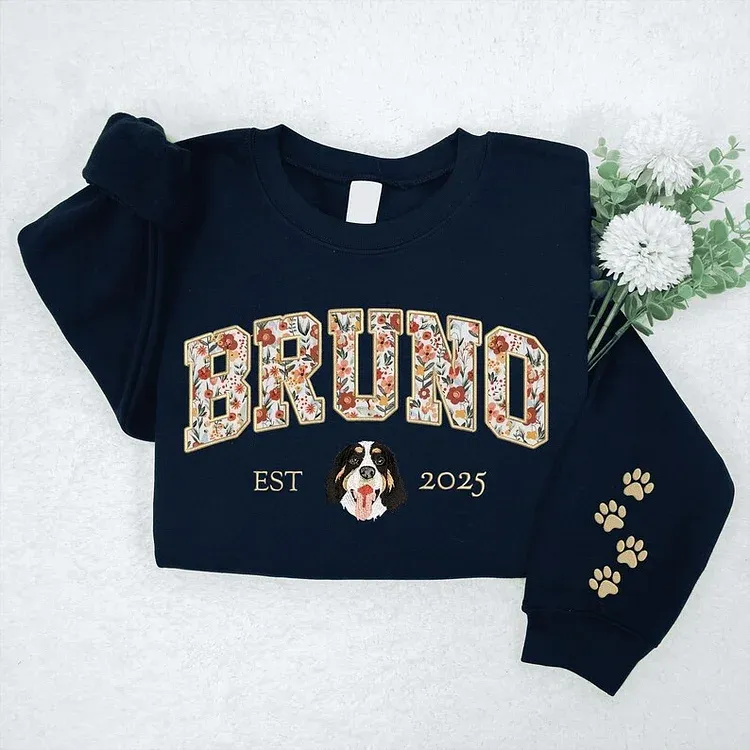 [Copy]愛犬の顔刺繍ギンガムチェック スウェット｜ヴィンテージ風 varsity デザイン｜ペット記念品・犬好きへのプレゼント