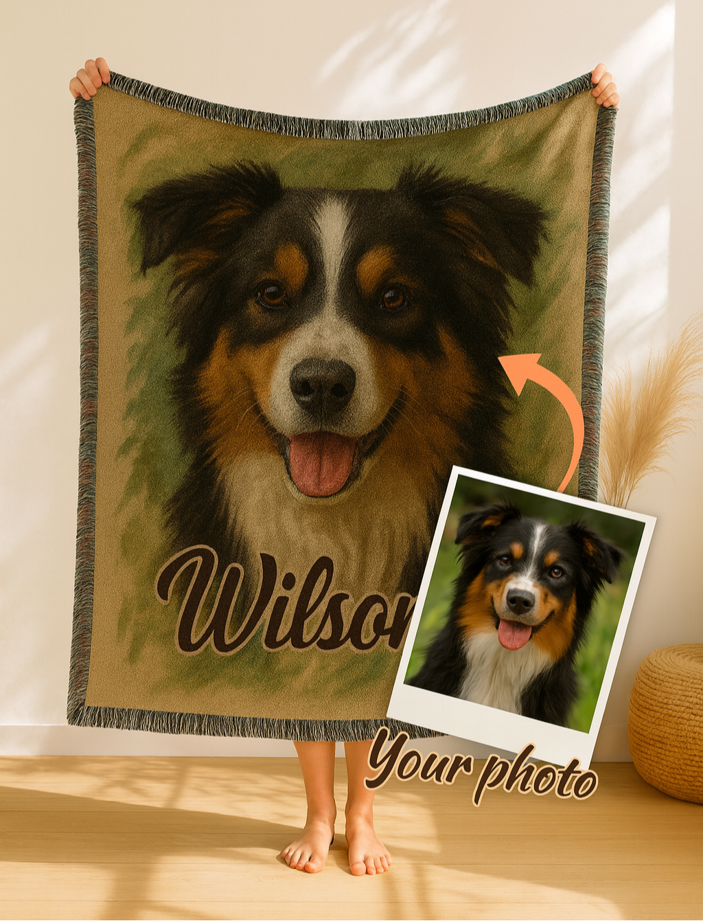 ペットの写真入りカスタム織りブランケット