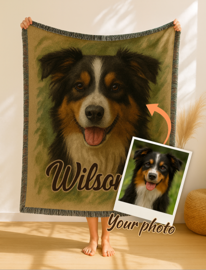 ペットの写真入りカスタム織りブランケット