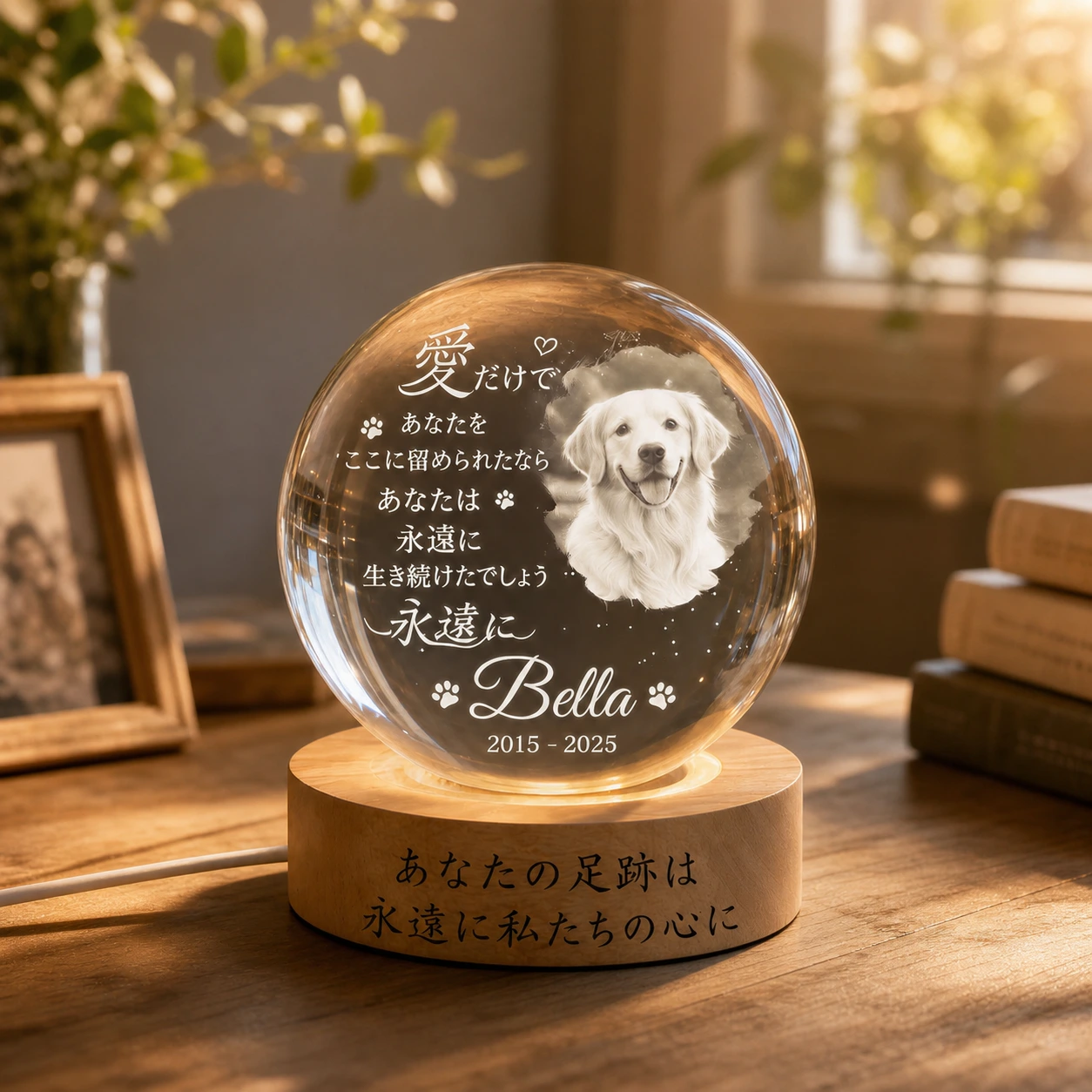 🐶 メモリアルテキスト入り パーソナライズドペットメモリアルクリスタルボールナイトライト 🕯️