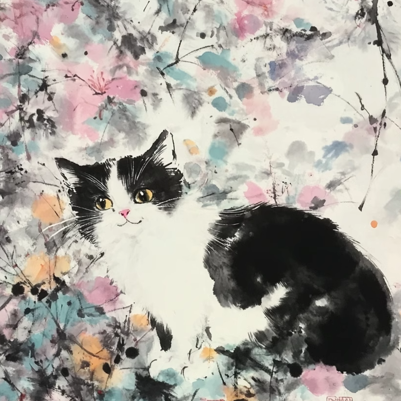 中国水墨画風のカスタムペットポートレート-welikecustom-MJ