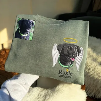 漫画風写実風亡くなったペットを偲んでカスタム刺繍されたTシャツ、パーカー、スウェットシャツ