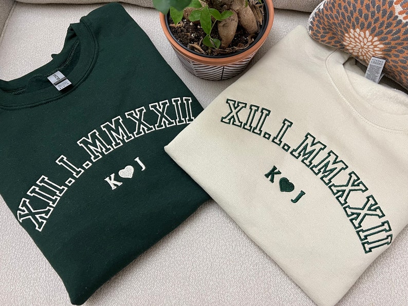 💕最高のバレンタインデーギフト💕カスタム刺繍ローマ数字クルーネック、パーカー-welikecustom-MJ