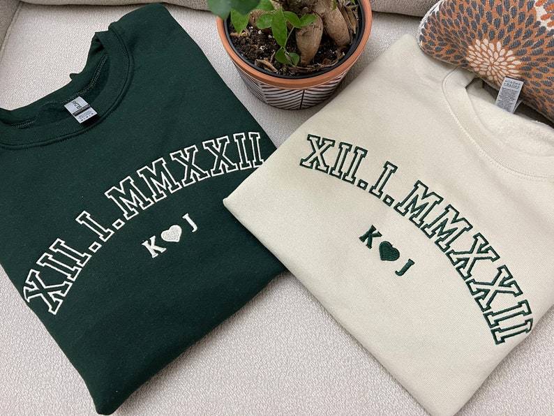 💕最高のバレンタインデーギフト💕カスタム刺繍ローマ数字クルーネック、パーカー-welikecustom-MJ