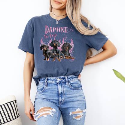 カスタムレトロ犬用Tシャツ、犬の写真コラージュ90年代風シャツ、ビンテージスタイルのペット写真プリントTシャツ-welikecustom-MJ