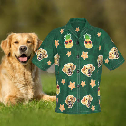 カスタムフェイスレディースハワイアンシャツ ペットの顔がプリントされたパイナップルアロハハワイアンシャツ-welikecustom-MJ