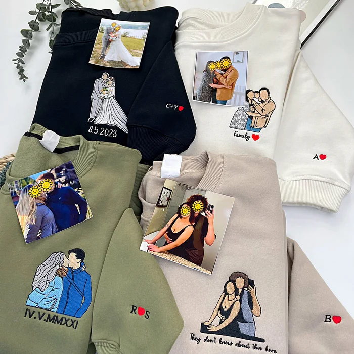 袖にカスタム名を入れた、カスタム写真刺繍スウェットシャツ、パーカー、Tシャツ-welikecustom-MJ
