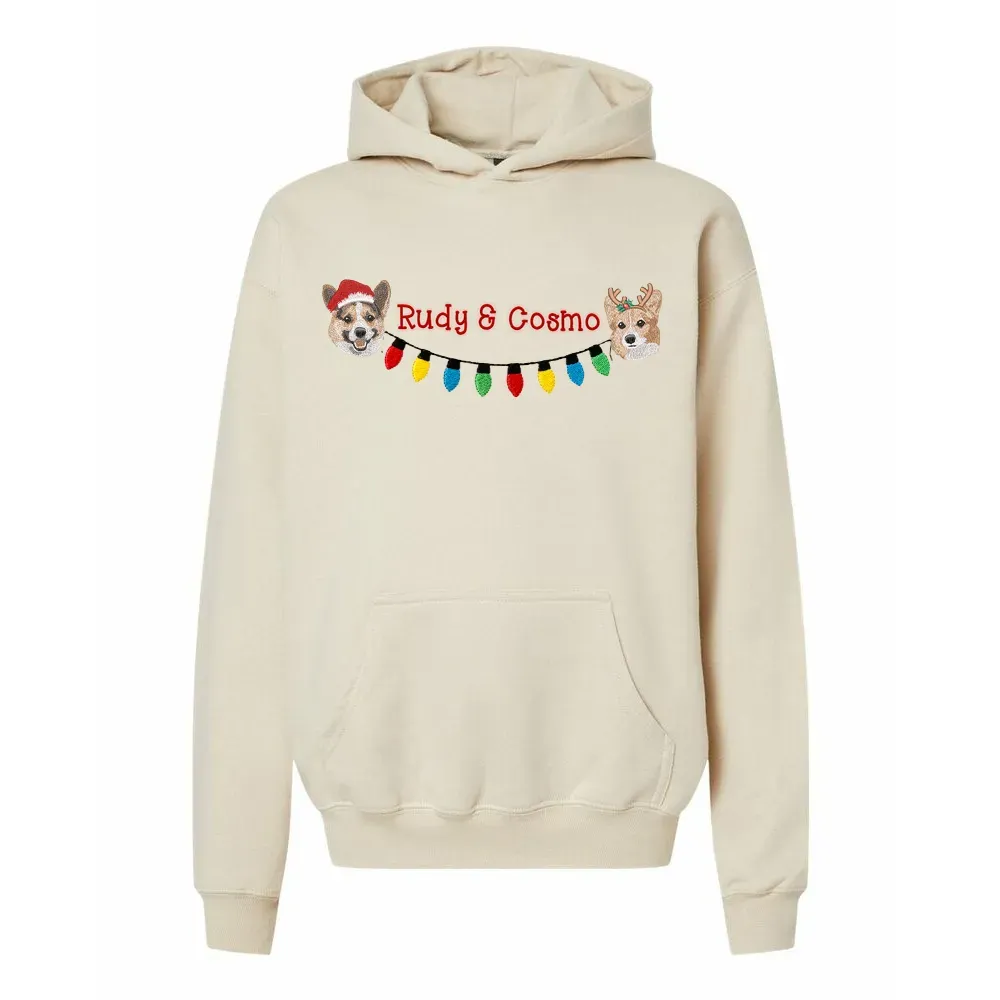 2 匹のペットのためのクリスマス ライト刺繍コレクション T シャツ、スウェットシャツ、パーカー-welikecustom-MJ