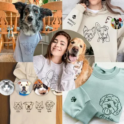 🐶ペットの写真シルエットをアート風に刺繍したTシャツ、スウェットシャツ、パーカーをカスタムメイド-welikecustom-MJ