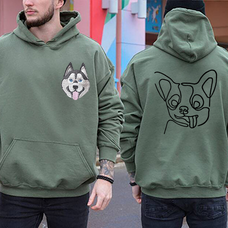 カスタム刺繍ペットポートレートパーカー、スウェットシャツの前面と背面に刺繍ペットポートレート-welikecustom-MJ
