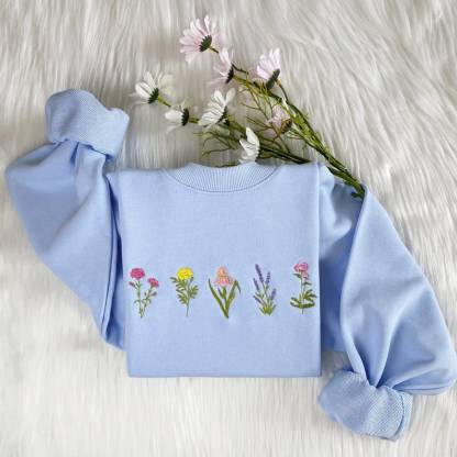 刺繍入りフラワー刺繍Tシャツ | 誕生花刺繍パーカースウェットシャツ-welikecustom-MJ