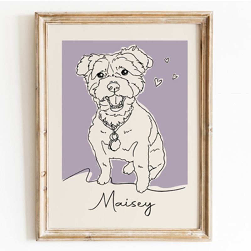 カスタム犬ラインアートポートレート、パーソナライズされたペットキャンバスウォールアート-welikecustom-MJ