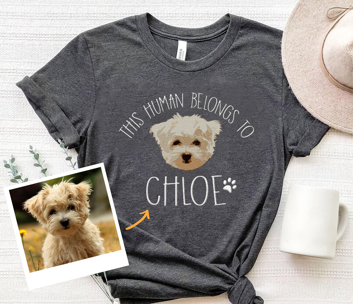 "This Human Belongs to Dog "ポートレート 刺繍 パーカー スウェットシャツ Tシャツ-welikecustom-MJ