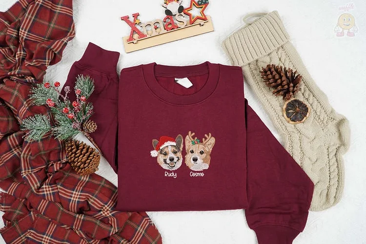 カスタマイズされたペットの刺繍入りクリスマス帽子シリーズ T シャツ、スウェットシャツ、パーカー-welikecustom-MJ