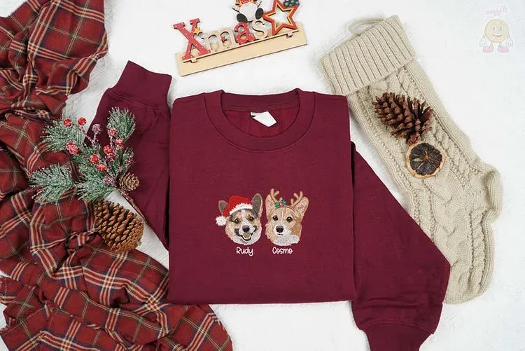 カスタマイズされたペットの刺繍入りクリスマス帽子シリーズ T シャツ、スウェットシャツ、パーカー-welikecustom-MJ