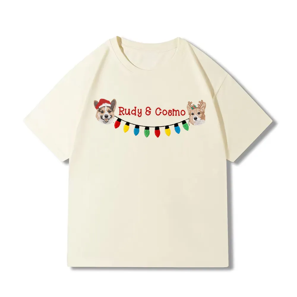 2 匹のペットのためのクリスマス ライト刺繍コレクション T シャツ、スウェットシャツ、パーカー-welikecustom-MJ