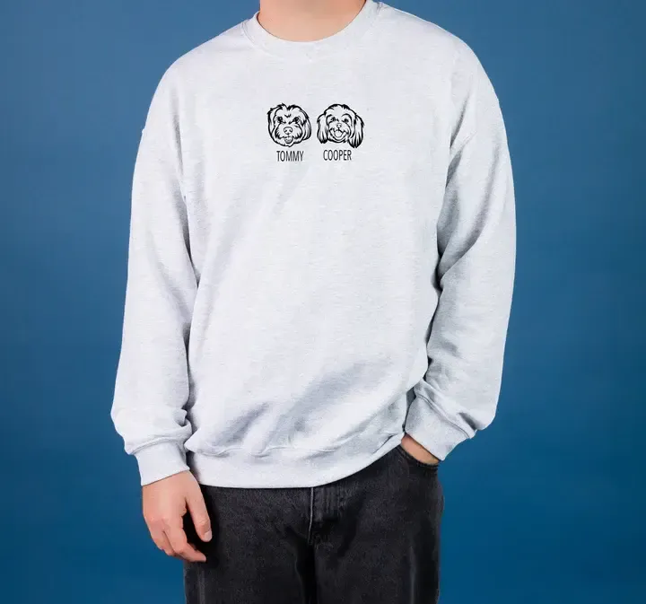 ペットの顔刺繍スウェット、Tシャツ、パーカー