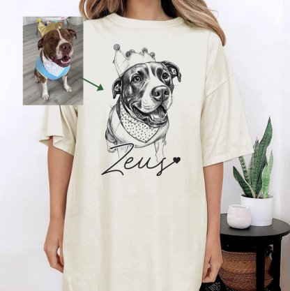 [Copy]🔥アメカジ 90s レトロ電撃グラデーション ペットポートレート & テキストオーダーメイド T シャツ