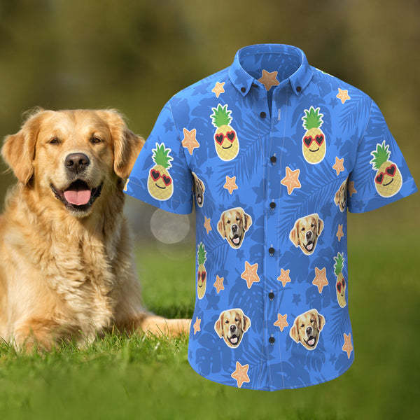 カスタムフェイスメンズハワイアンシャツ ペットの顔がプリントされたパイナップルアロハハワイアンシャツ-welikecustom-MJ