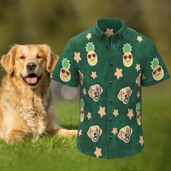 カスタムフェイスメンズハワイアンシャツ ペットの顔がプリントされたパイナップルアロハハワイアンシャツ-welikecustom-MJ