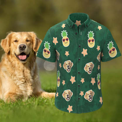 カスタムフェイスメンズハワイアンシャツ ペットの顔がプリントされたパイナップルアロハハワイアンシャツ-welikecustom-MJ