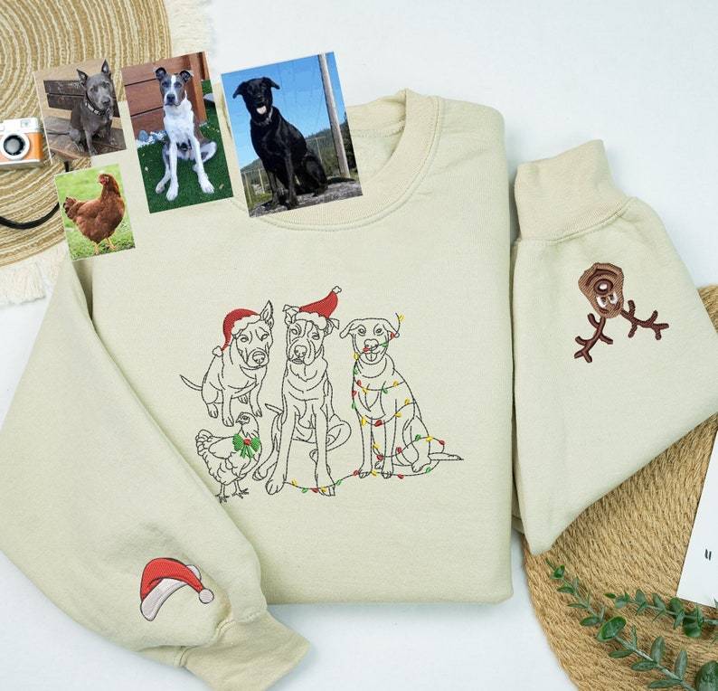 カスタムペットシルエット刺繍クリスマスコレクションTシャツ、スウェットシャツ、パーカー-welikecustom-MJ