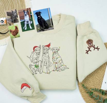 カスタムペットシルエット刺繍クリスマスコレクションTシャツ、スウェットシャツ、パーカー-welikecustom-MJ